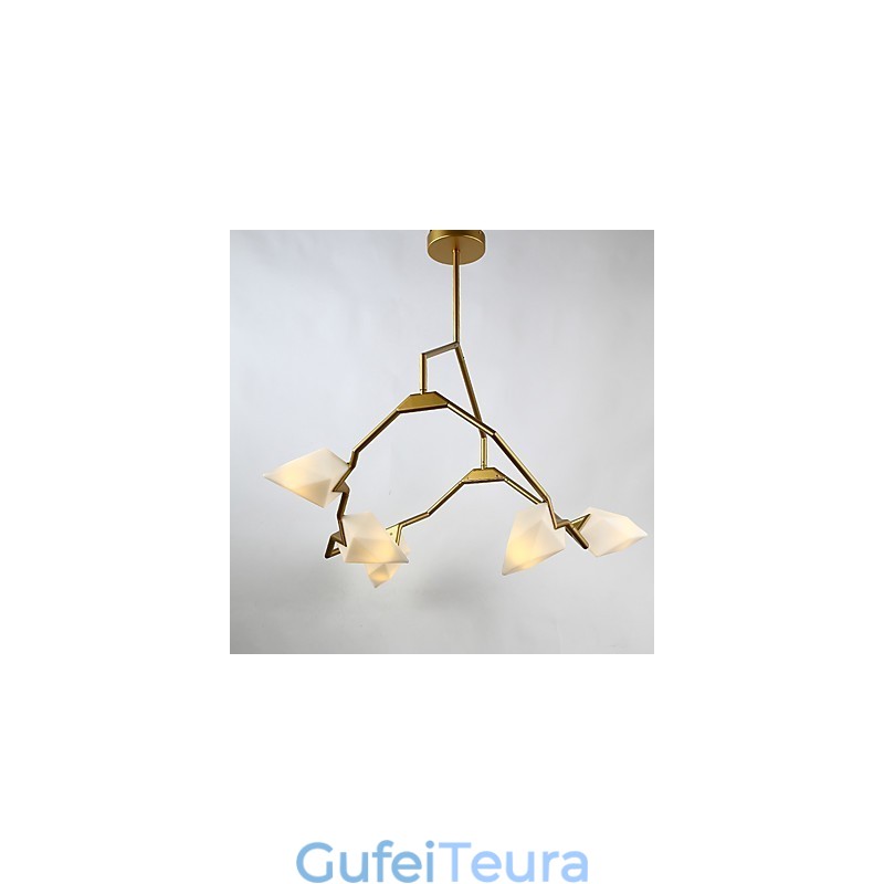 חמש אור פוסט מודרני מתכת עם מנורת נברשת אפרסק זכוכית הקנטינה לקשט מנורת תליון