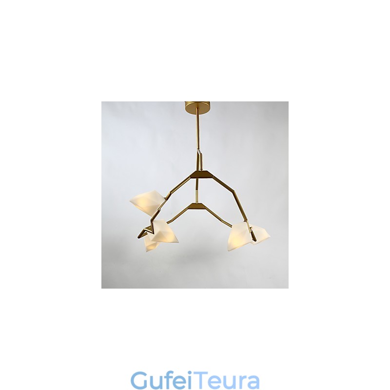 חמש אור פוסט מודרני מתכת עם מנורת נברשת אפרסק זכוכית הקנטינה לקשט מנורת תליון