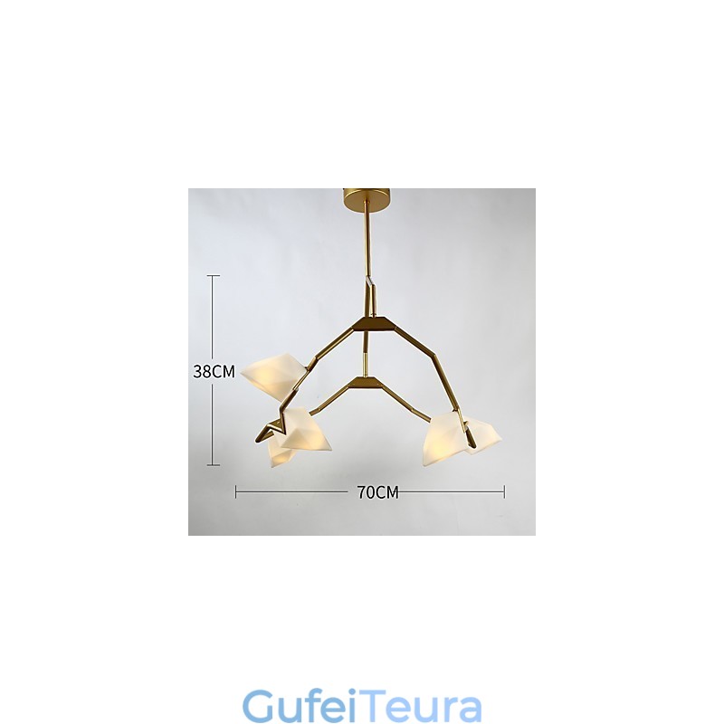 חמש אור פוסט מודרני מתכת עם מנורת נברשת אפרסק זכוכית הקנטינה לקשט מנורת תליון