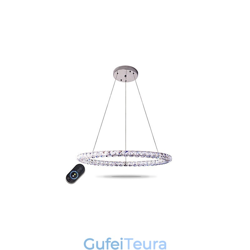 אור תליון קריסטל טבעת מודרנית נברשת קריסטל מודרנית אור תקרה מנורה פנימית גופי עמעום עם שלט רחוק