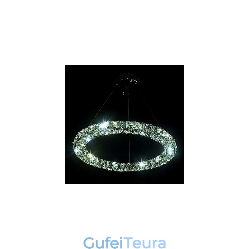 אור תליון קריסטל טבעת מודרנית נברשת קריסטל מודרנית אור תקרה מנורה פנימית גופי עמעום עם שלט רחוק