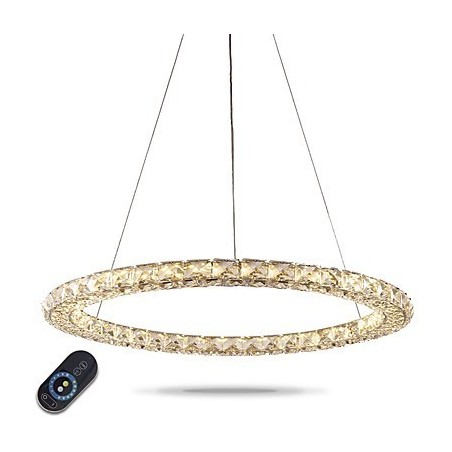 טבעת קריסטל תליון אור מודרני נברשת קריסטל אורות תקרה גופי מנורה פנימית ניתנים לעמעום עם שלט רחוק