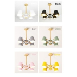 4 אור רב צבעים Macaron עץ וינטג' ציור תכונה נברשת מתכת