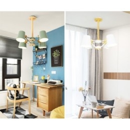 4 אור רב צבעים Macaron עץ וינטג' ציור תכונה נברשת מתכת