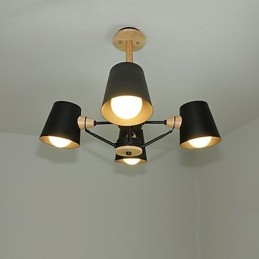 4 אור רב צבעים Macaron עץ וינטג' ציור תכונה נברשת מתכת