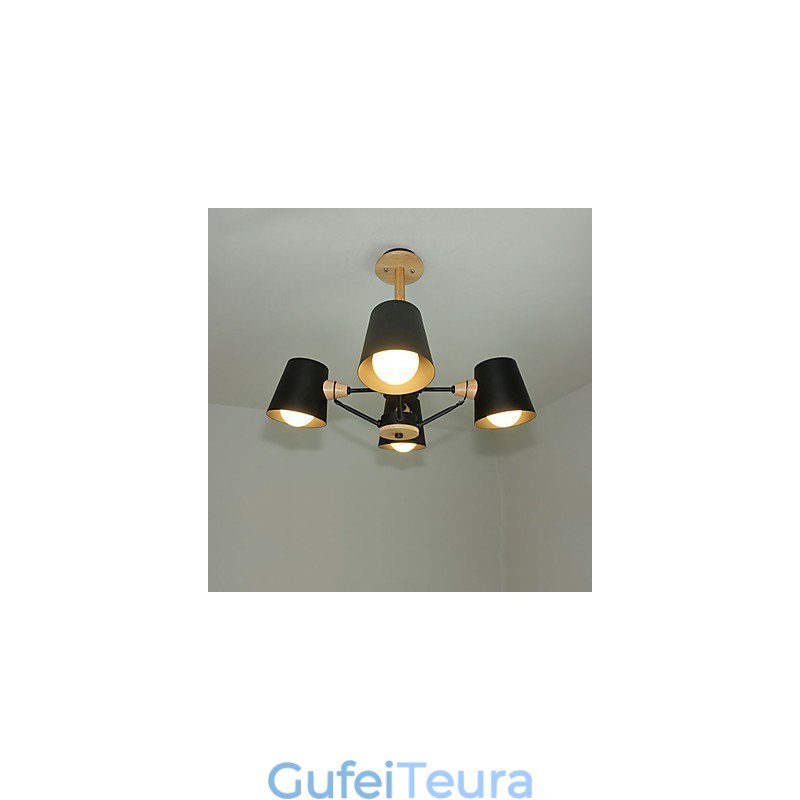 4 אור רב צבעים Macaron עץ וינטג' ציור תכונה נברשת מתכת