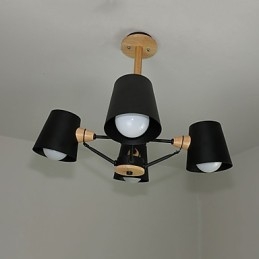 4 אור רב צבעים Macaron עץ וינטג' ציור תכונה נברשת מתכת