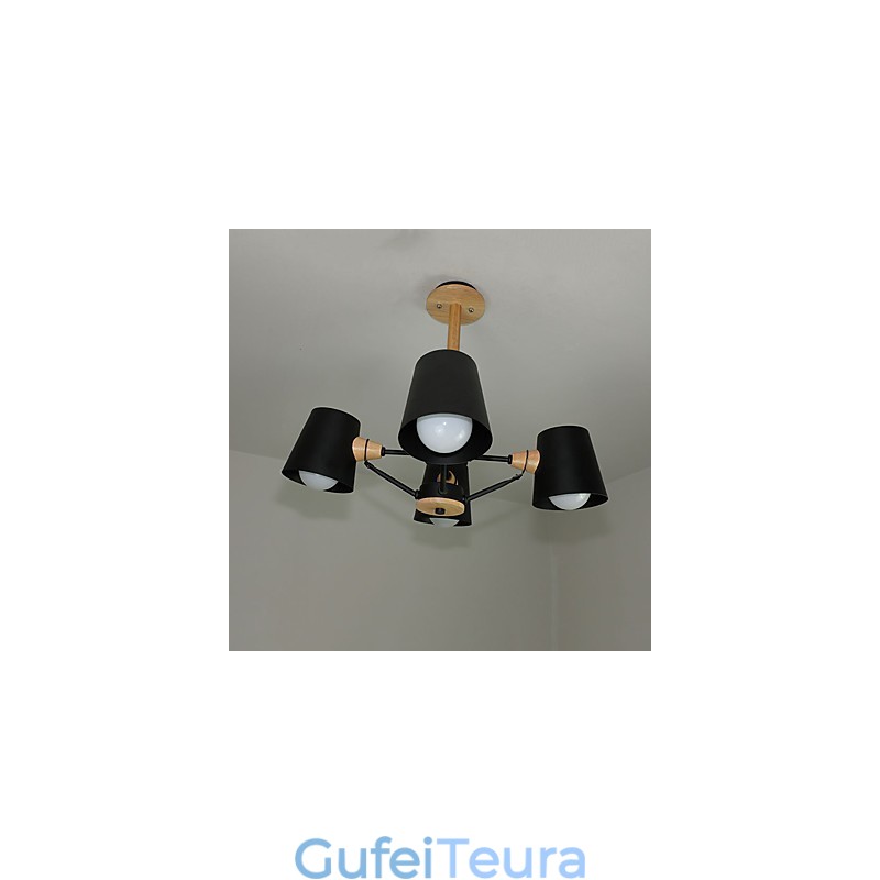 4 אור רב צבעים Macaron עץ וינטג' ציור תכונה נברשת מתכת