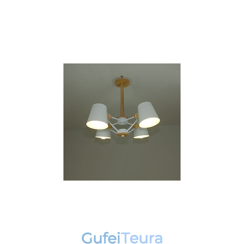 4 אור רב צבעים Macaron עץ וינטג' ציור תכונה נברשת מתכת