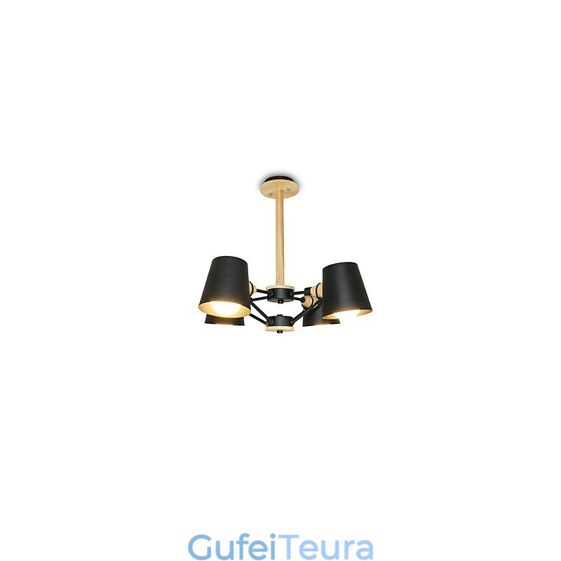 4 אור רב צבעים Macaron עץ וינטג' ציור תכונה נברשת מתכת