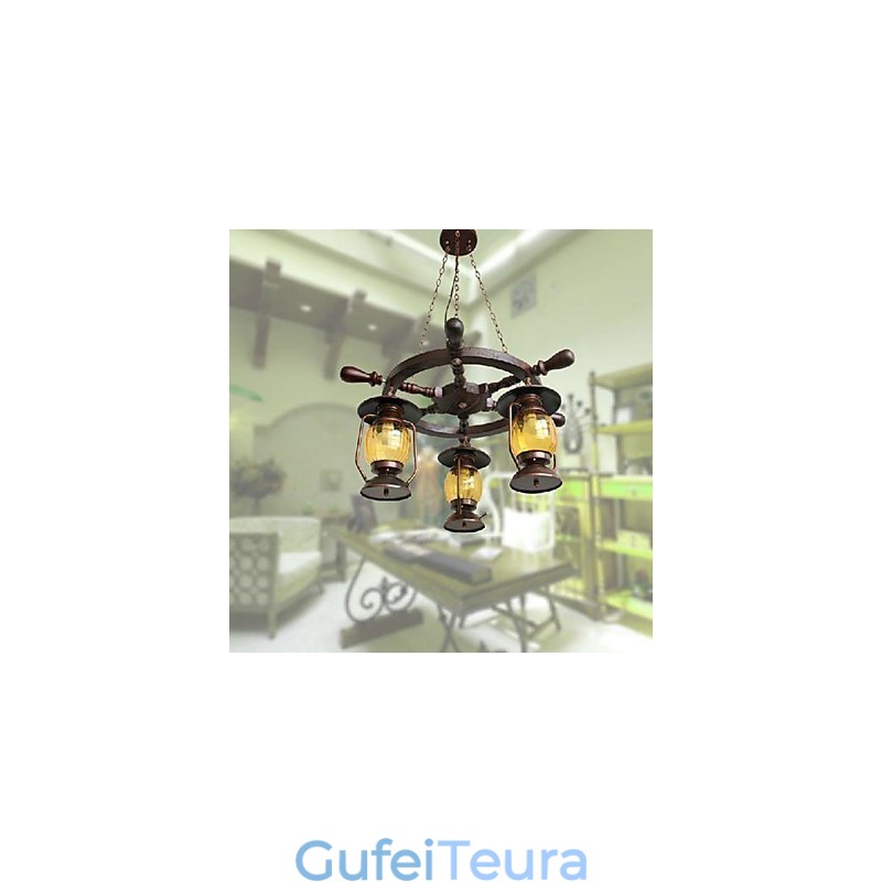 ציור רטרו עץ במבוק נברשת