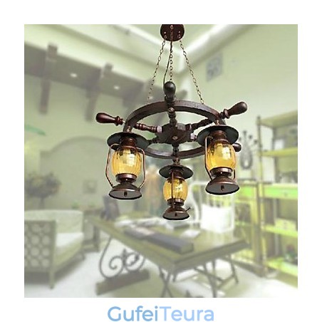 ציור רטרו עץ במבוק נברשת