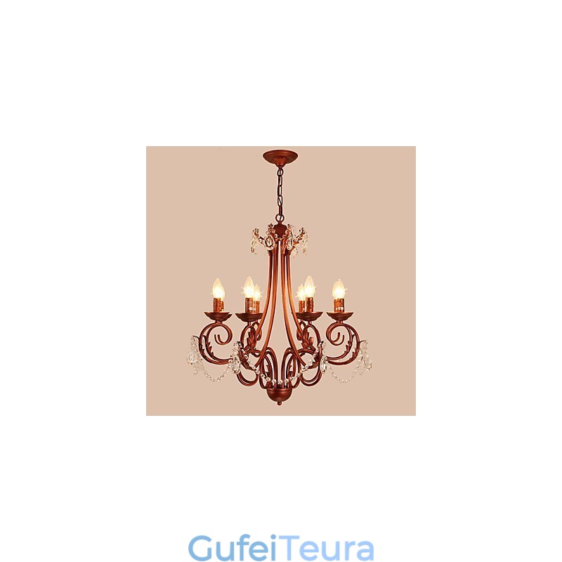 נברשת 8 אורות מודרנית עכשווית מסורתית לודג' בציר רטרו כפרי תכונת ציור למתכת קריסטל