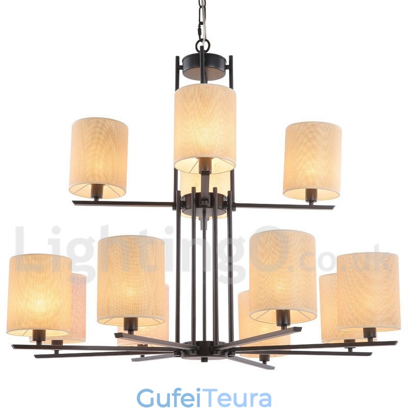 12 אור כפרי רטרו שחור 2 שכבות גדול נברשת נר בסגנון נברשת