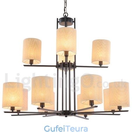 12 אור כפרי רטרו שחור 2 שכבות גדול נברשת נר בסגנון נברשת