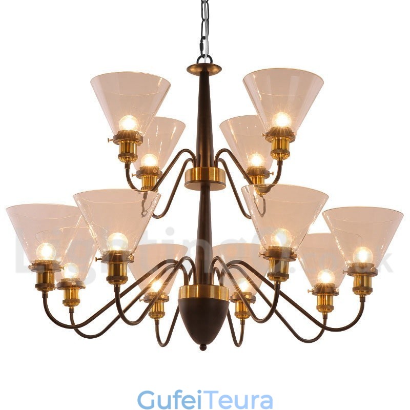 12 אור כפרי רטרו שחור 2 שכבות גדול נברשת נר בסגנון נברשת