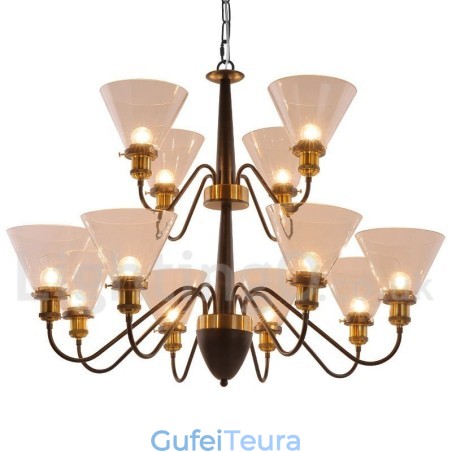 12 אור כפרי רטרו שחור 2 שכבות גדול נברשת נר בסגנון נברשת