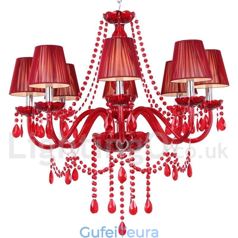 8 נברשת בסגנון נר קריסטל אדום בהיר K9