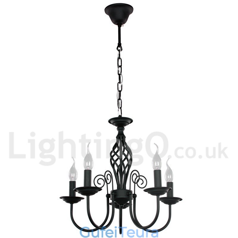 5 אור עכשווי רטרו שחור נברשת בסגנון נר