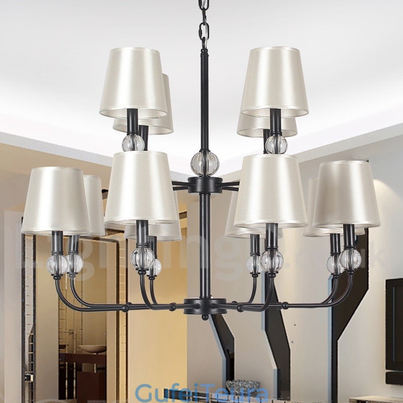 12 אור רטרו 2 שכבות גדול שחור עכשווי נברשת בסגנון נר