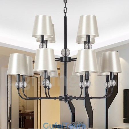 12 אור רטרו 2 שכבות גדול שחור עכשווי נברשת בסגנון נר