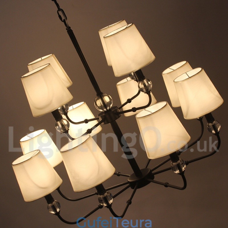 12 אור רטרו 2 שכבות גדול שחור עכשווי נברשת בסגנון נר