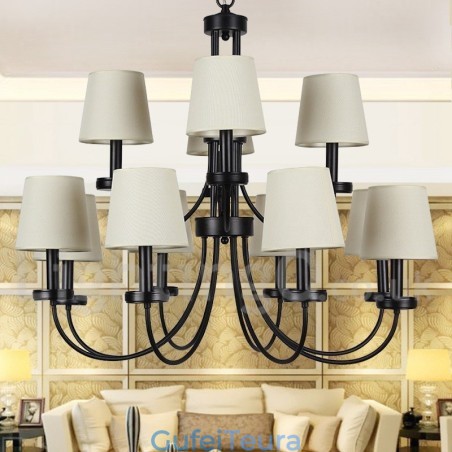 12 אור רטרו עכשווי 2 שכבות נברשת שחורה בסגנון נר