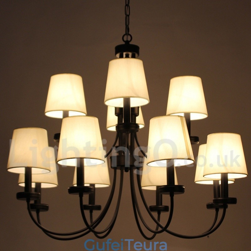 12 אור רטרו עכשווי 2 שכבות נברשת שחורה בסגנון נר