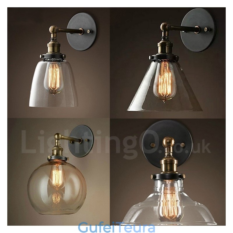 1 אור קיר כפרי לודג' חדר שינה עם הצללה זכוכית