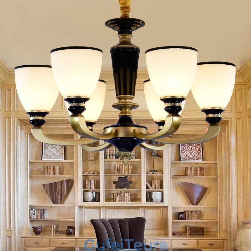 6 אור רטרו מסורתי סגסוגת אבץ רטרו נברשת עם גוון זכוכית