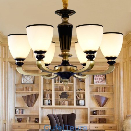 6 אור רטרו מסורתי סגסוגת אבץ רטרו נברשת עם גוון זכוכית