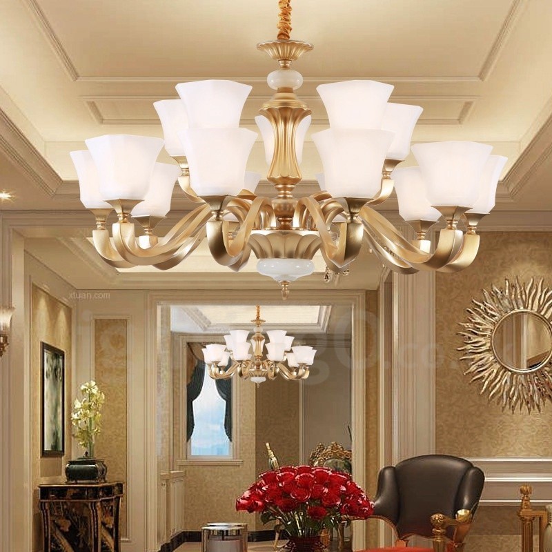 15 נברשת כפרית מסורתית רטרו בהיר עם גוון זכוכית