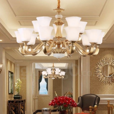 15 נברשת כפרית מסורתית רטרו בהיר עם גוון זכוכית