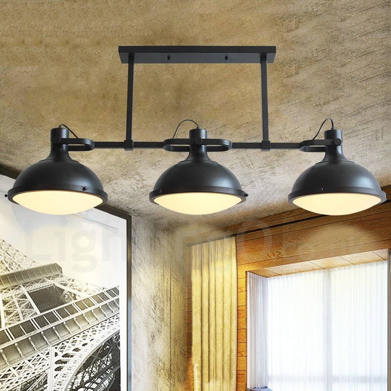 3 אור תליון פלדה כפרית רטרו עם גוון זכוכית