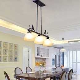 3 אור תליון פלדה כפרית רטרו עם גוון זכוכית