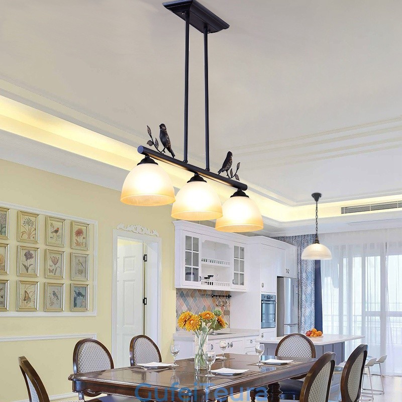 3 אור תליון פלדה כפרית רטרו עם גוון זכוכית