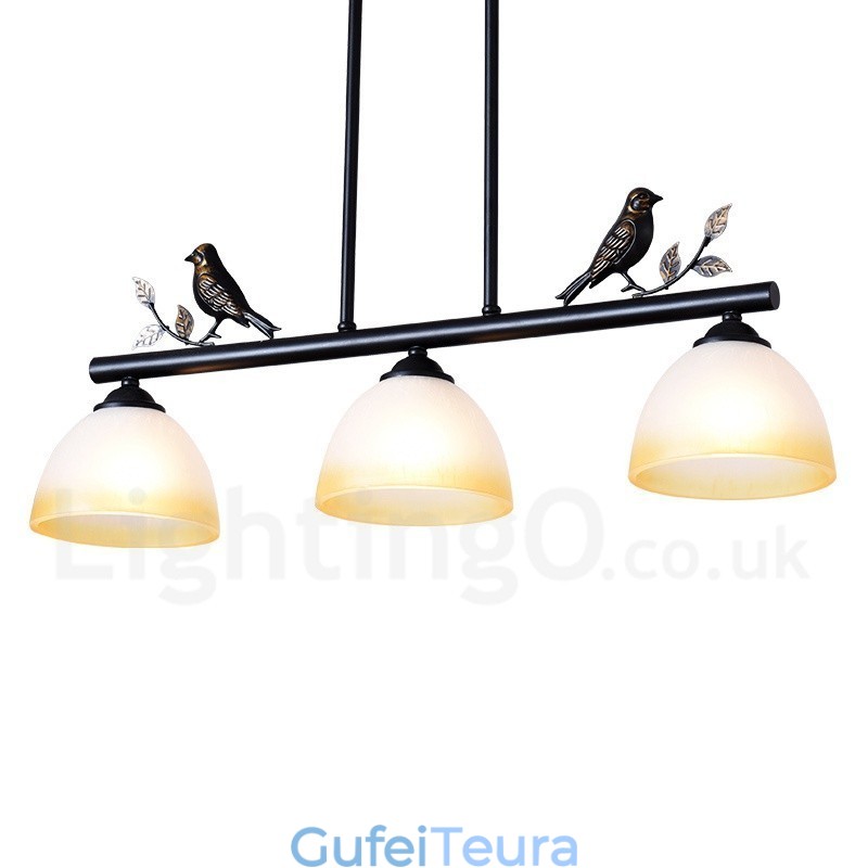 3 אור תליון פלדה כפרית רטרו עם גוון זכוכית