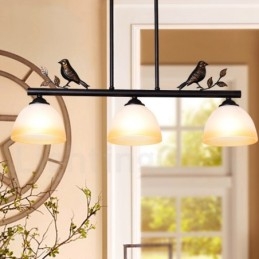 3 אור תליון פלדה כפרית רטרו עם גוון זכוכית