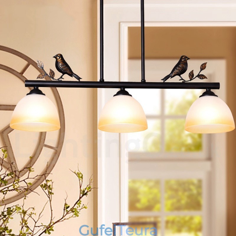 3 אור תליון פלדה כפרית רטרו עם גוון זכוכית