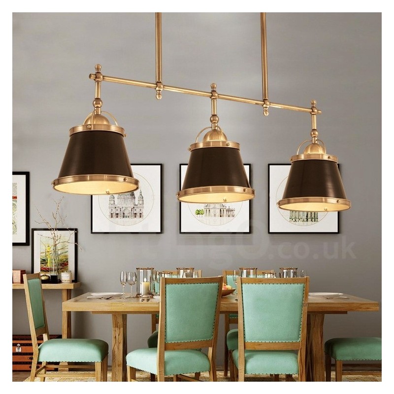 3 אור תליון פליז רטרו כפרי יוקרתי עם גוון פליז