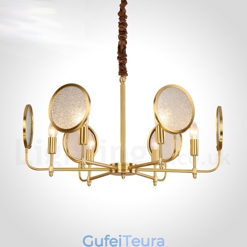 נברשת מנורת תליון פליז רטרו כפרי יוקרתי רטרו 6 אור עם גוון זכוכית