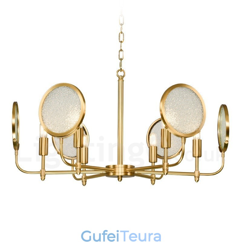 נברשת מנורת תליון פליז רטרו כפרי יוקרתי רטרו 6 אור עם גוון זכוכית