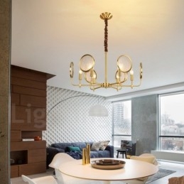 נברשת מנורת תליון פליז רטרו כפרי יוקרתי רטרו 6 אור עם גוון זכוכית