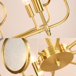 נברשת מנורת תליון פליז רטרו כפרי יוקרתי רטרו 6 אור עם גוון זכוכית