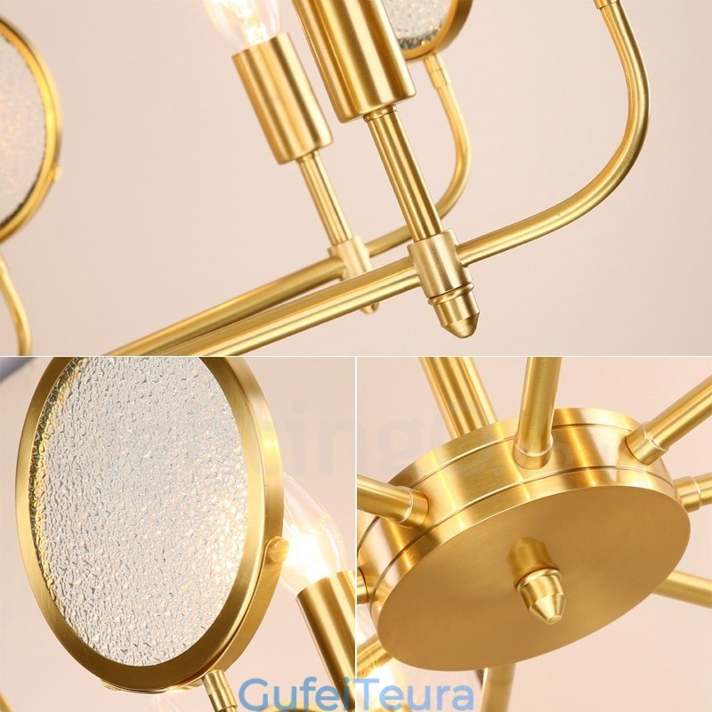 נברשת מנורת תליון פליז רטרו כפרי יוקרתי רטרו 6 אור עם גוון זכוכית