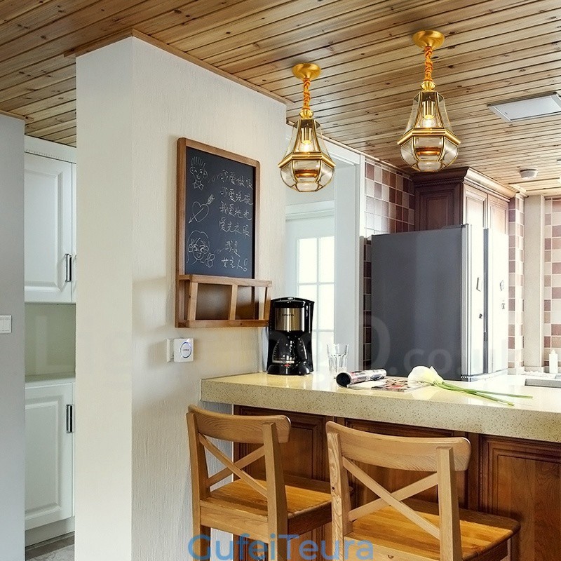 1 אור רטרו כפרי יוקרתי נברשת תליון פליז עם גוון זכוכית