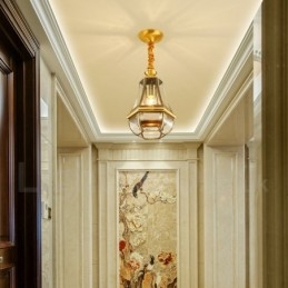 1 אור רטרו כפרי יוקרתי נברשת תליון פליז עם גוון זכוכית