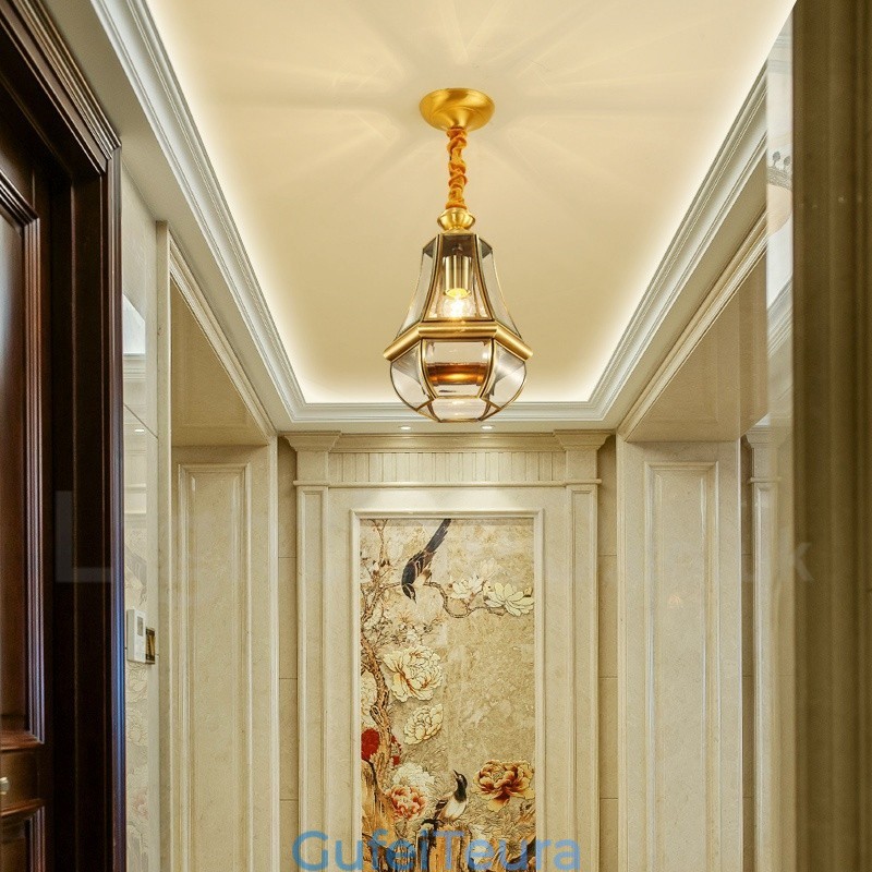 1 אור רטרו כפרי יוקרתי נברשת תליון פליז עם גוון זכוכית