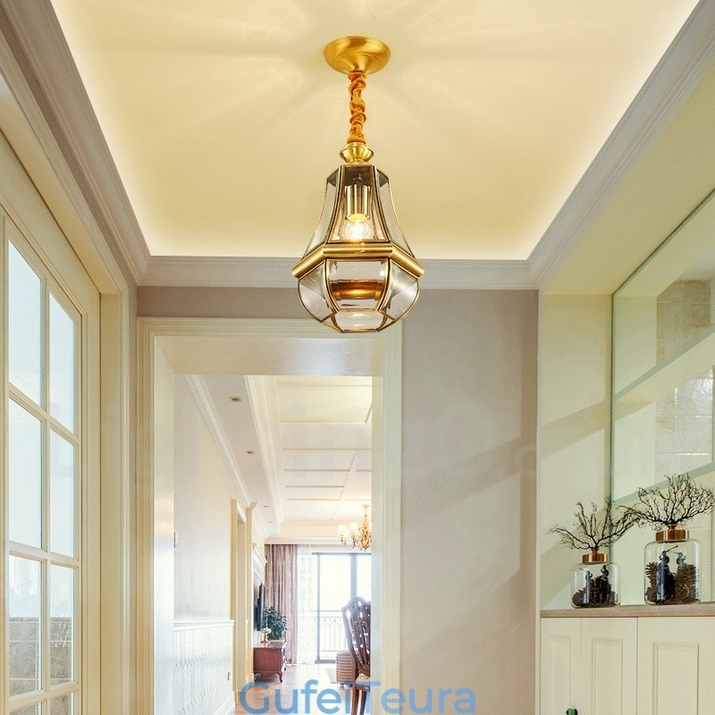 1 אור רטרו כפרי יוקרתי נברשת תליון פליז עם גוון זכוכית