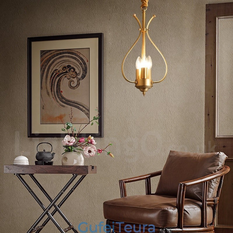 4 אור רטרו כפרי יוקרה פליז נברשת תליון מנורת